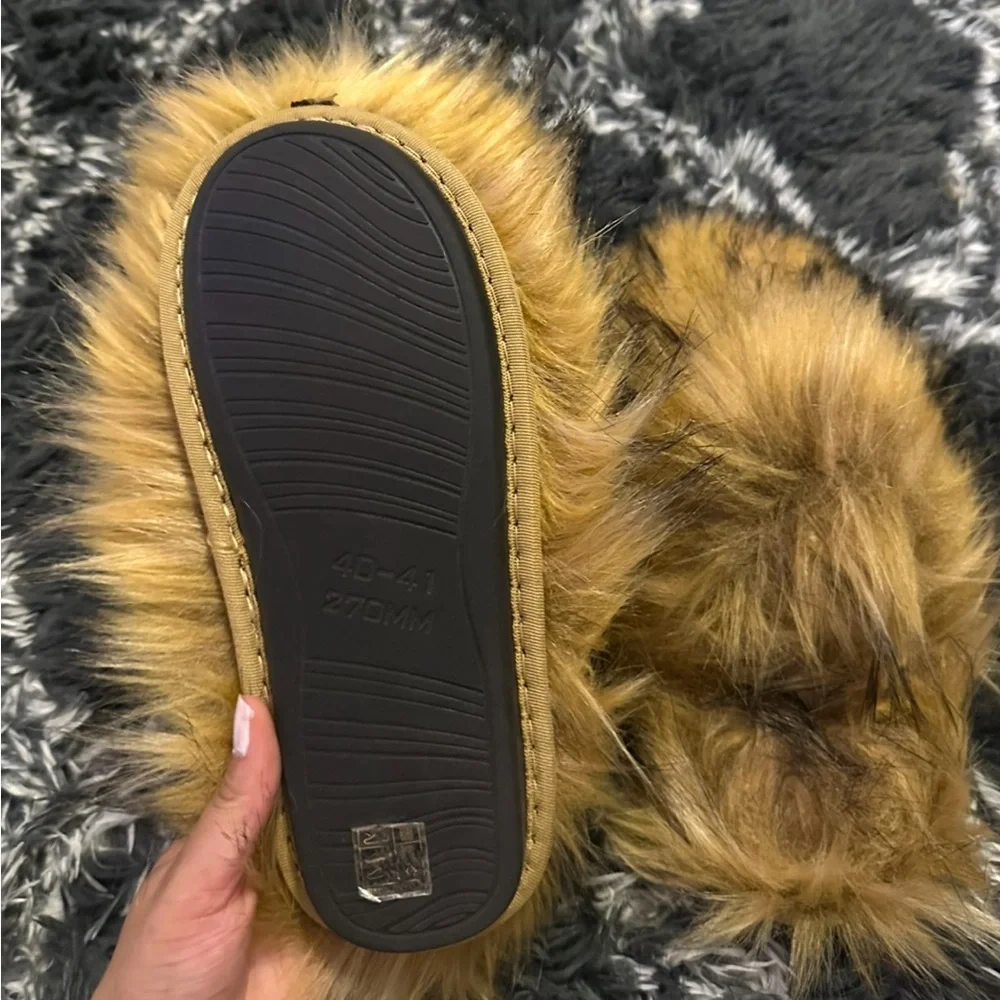 Brown & Black Faux Fur Slippers - Picture 3 of 3